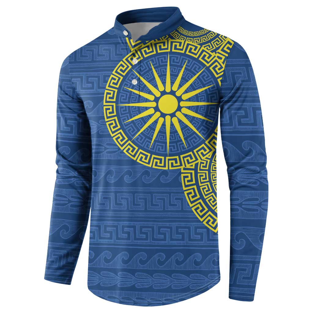 Vergina Sun Macedonia Button Sweatshirt Greek Pattern Blue - Wonder Print Shop