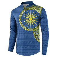 Vergina Sun Macedonia Button Sweatshirt Greek Pattern Blue - Wonder Print Shop