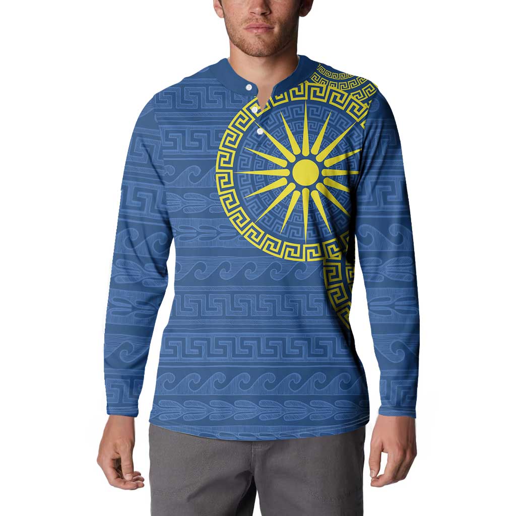 Vergina Sun Macedonia Button Sweatshirt Greek Pattern Blue - Wonder Print Shop