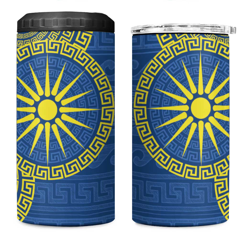Vergina Sun Macedonia 4 in 1 Can Cooler Tumbler Greek Pattern Blue - Wonder Print Shop