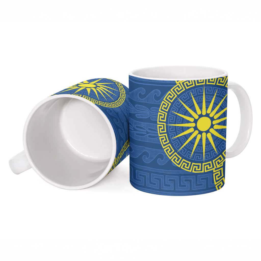 Vergina Sun Macedonia Ceramic Mug Greek Pattern Blue - Wonder Print Shop