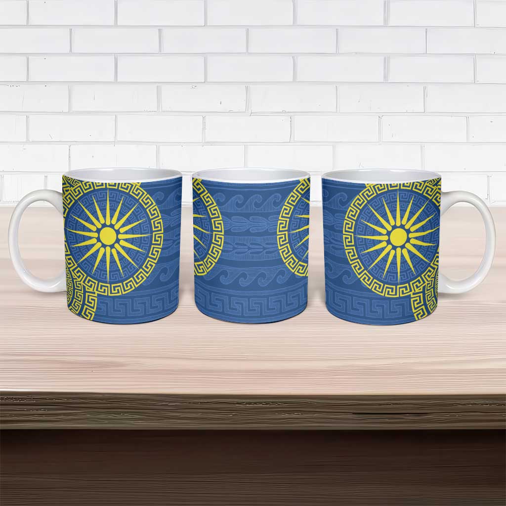 Vergina Sun Macedonia Ceramic Mug Greek Pattern Blue - Wonder Print Shop