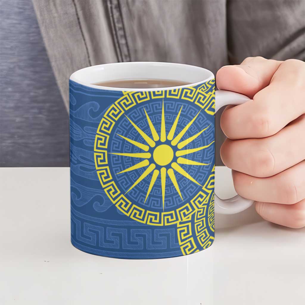 Vergina Sun Macedonia Ceramic Mug Greek Pattern Blue - Wonder Print Shop