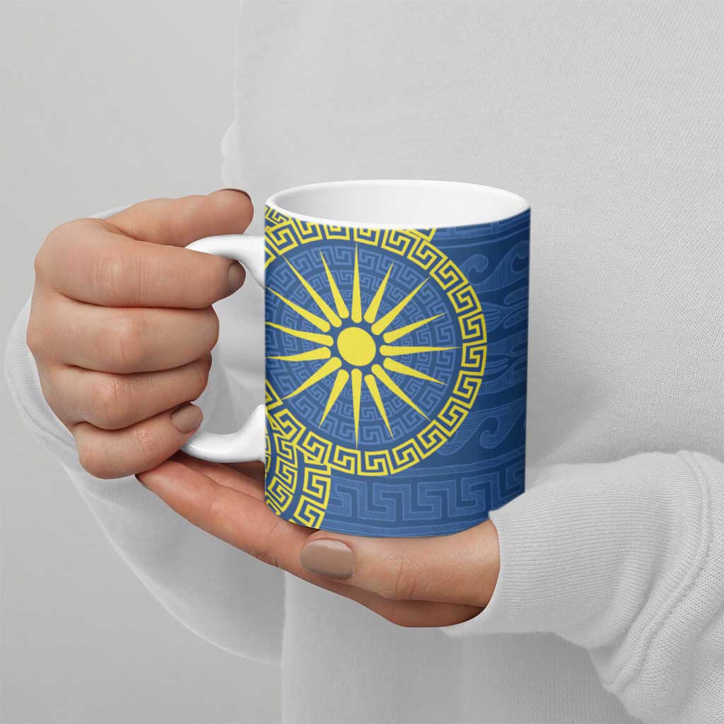 Vergina Sun Macedonia Ceramic Mug Greek Pattern Blue - Wonder Print Shop