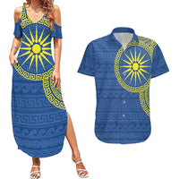 Vergina Sun Macedonia Couples Matching Summer Maxi Dress and Hawaiian Shirt Greek Pattern Blue - Wonder Print Shop
