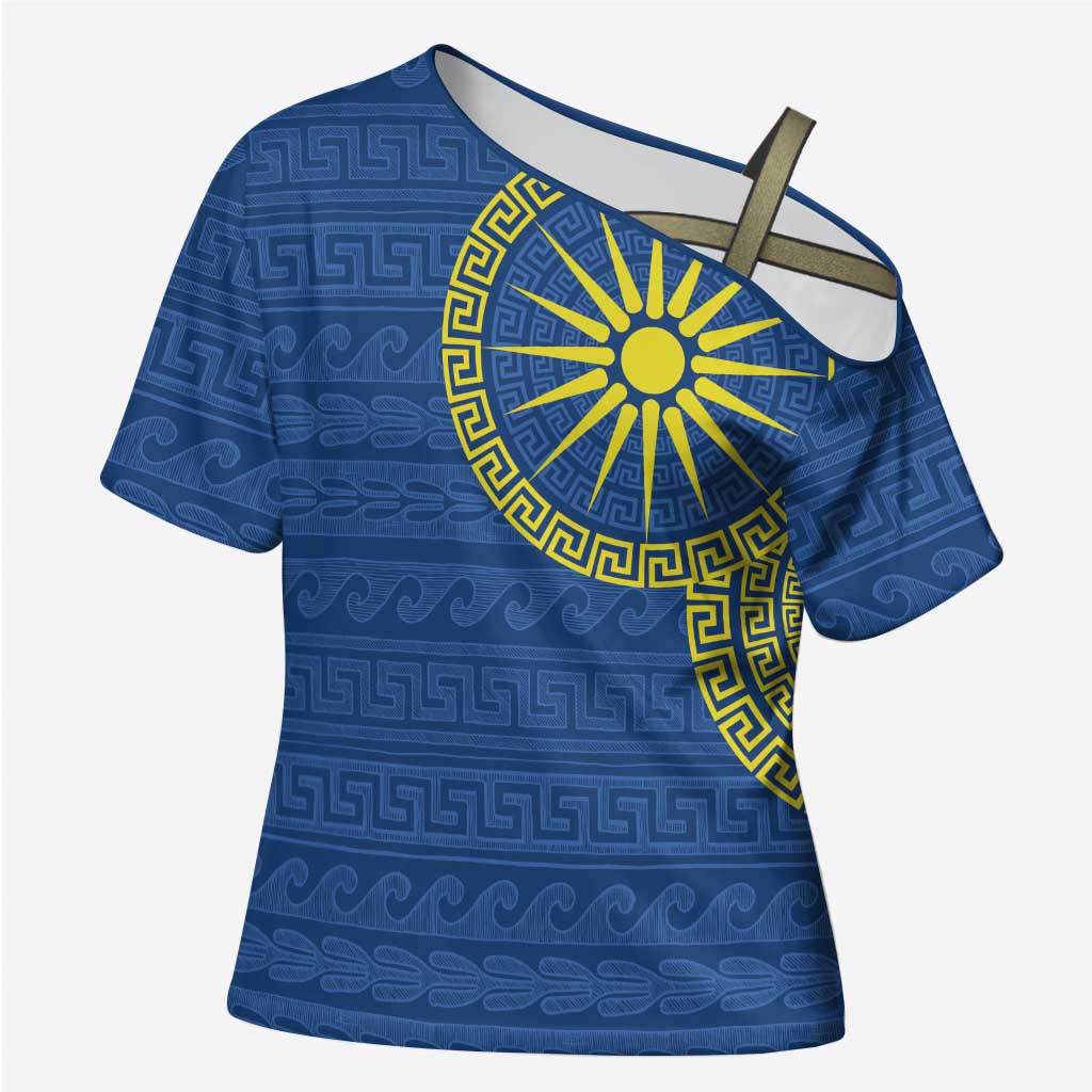 Vergina Sun Macedonia Cross Shoulder Shirt Greek Pattern Blue - Wonder Print Shop
