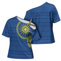 Vergina Sun Macedonia Cross Shoulder Shirt Greek Pattern Blue - Wonder Print Shop