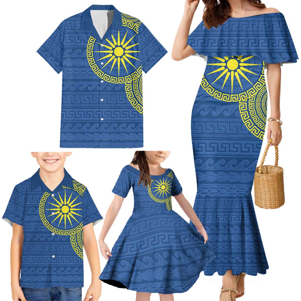 Vergina Sun Macedonia Family Matching Mermaid Dress and Hawaiian Shirt Greek Pattern Blue - Wonder Print Shop