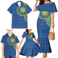 Vergina Sun Macedonia Family Matching Mermaid Dress and Hawaiian Shirt Greek Pattern Blue - Wonder Print Shop