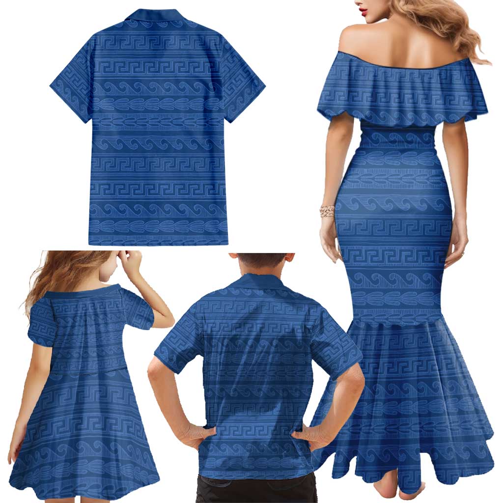 Vergina Sun Macedonia Family Matching Mermaid Dress and Hawaiian Shirt Greek Pattern Blue - Wonder Print Shop