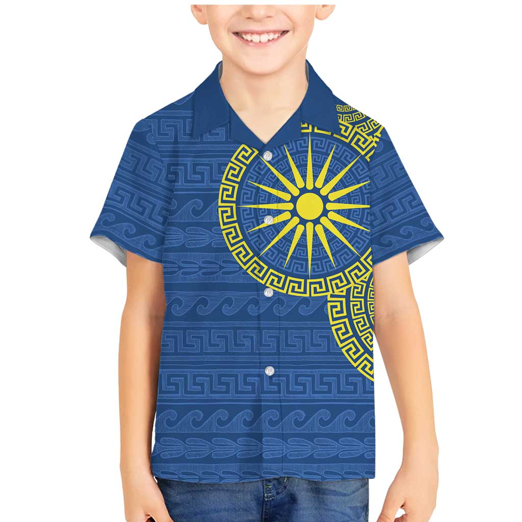 Vergina Sun Macedonia Family Matching Mermaid Dress and Hawaiian Shirt Greek Pattern Blue - Wonder Print Shop