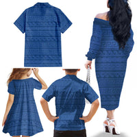 Vergina Sun Macedonia Family Matching Off The Shoulder Long Sleeve Dress and Hawaiian Shirt Greek Pattern Blue - Wonder Print Shop