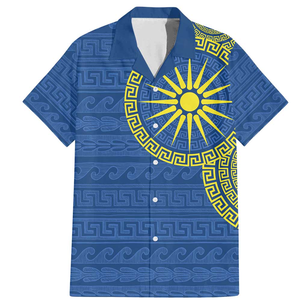 Vergina Sun Macedonia Family Matching Off Shoulder Maxi Dress and Hawaiian Shirt Greek Pattern Blue - Wonder Print Shop