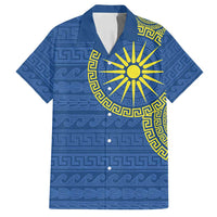 Vergina Sun Macedonia Family Matching Off Shoulder Maxi Dress and Hawaiian Shirt Greek Pattern Blue - Wonder Print Shop