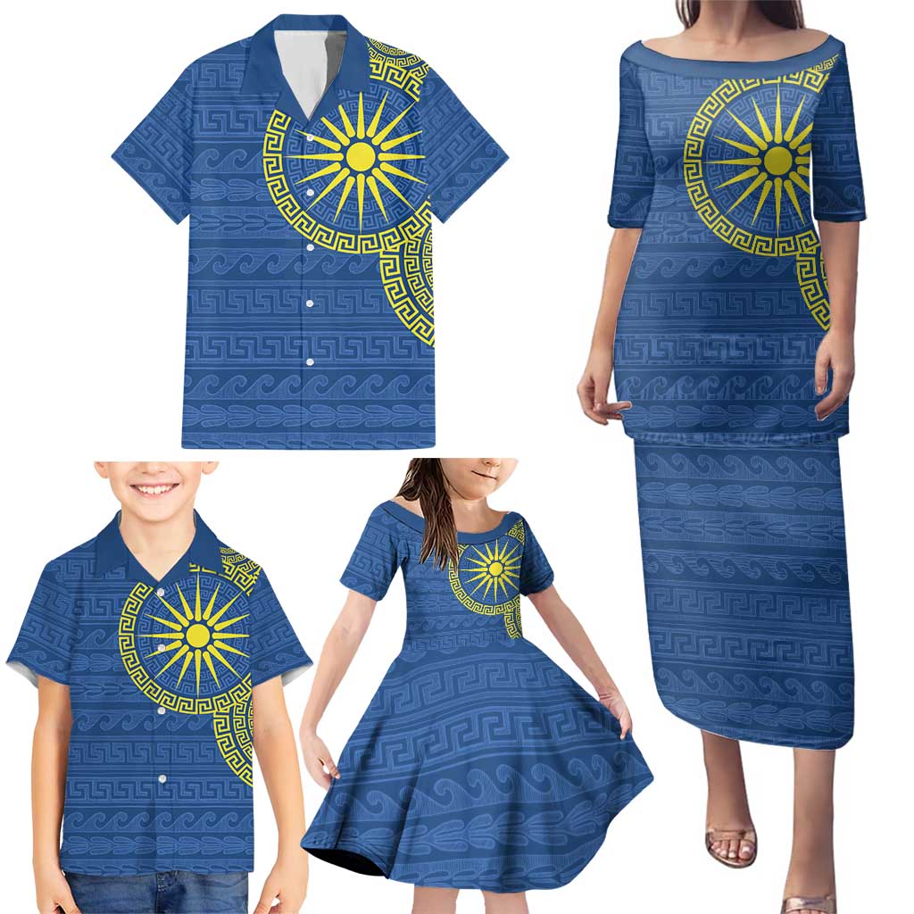 Vergina Sun Macedonia Family Matching Puletasi and Hawaiian Shirt Greek Pattern Blue - Wonder Print Shop