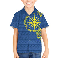 Vergina Sun Macedonia Family Matching Summer Maxi Dress and Hawaiian Shirt Greek Pattern Blue - Wonder Print Shop
