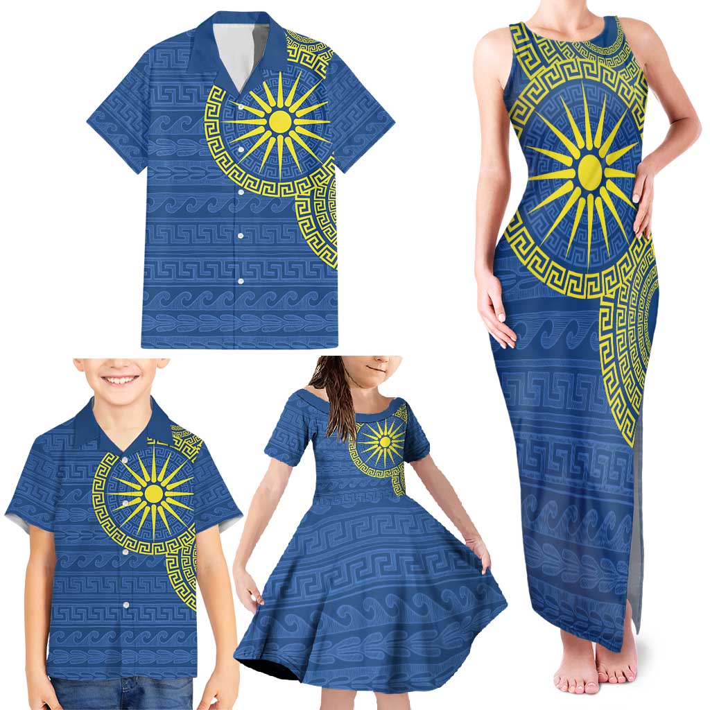 Vergina Sun Macedonia Family Matching Tank Maxi Dress and Hawaiian Shirt Greek Pattern Blue - Wonder Print Shop