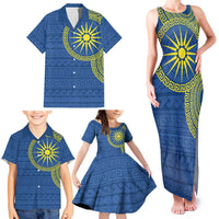 Vergina Sun Macedonia Family Matching Tank Maxi Dress and Hawaiian Shirt Greek Pattern Blue - Wonder Print Shop
