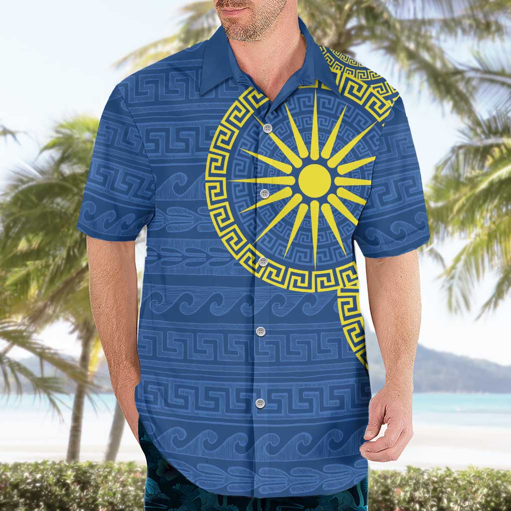 Vergina Sun Macedonia Hawaiian Shirt Greek Pattern Blue - Wonder Print Shop
