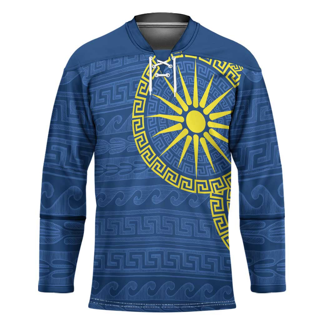 Vergina Sun Macedonia Hockey Jersey Greek Pattern Blue - Wonder Print Shop