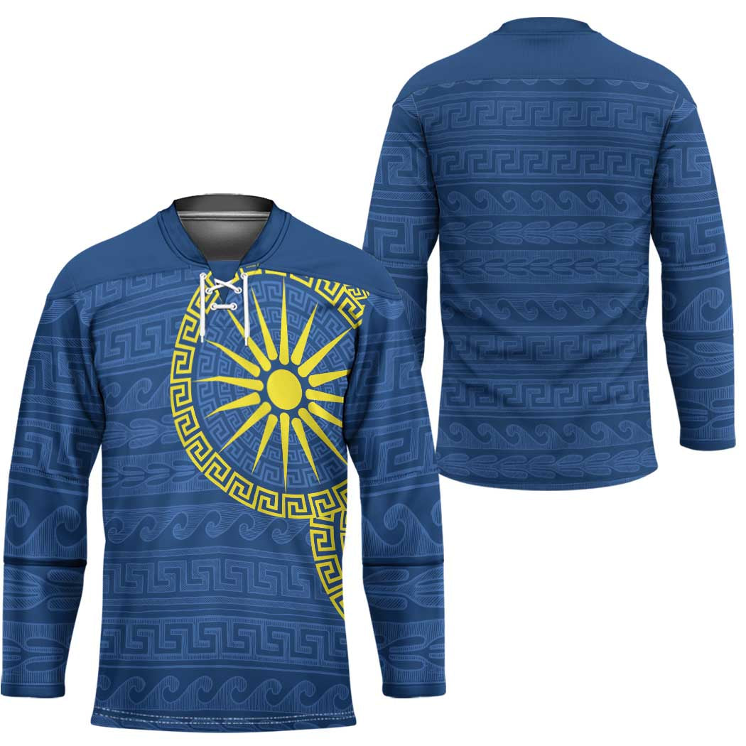 Vergina Sun Macedonia Hockey Jersey Greek Pattern Blue - Wonder Print Shop