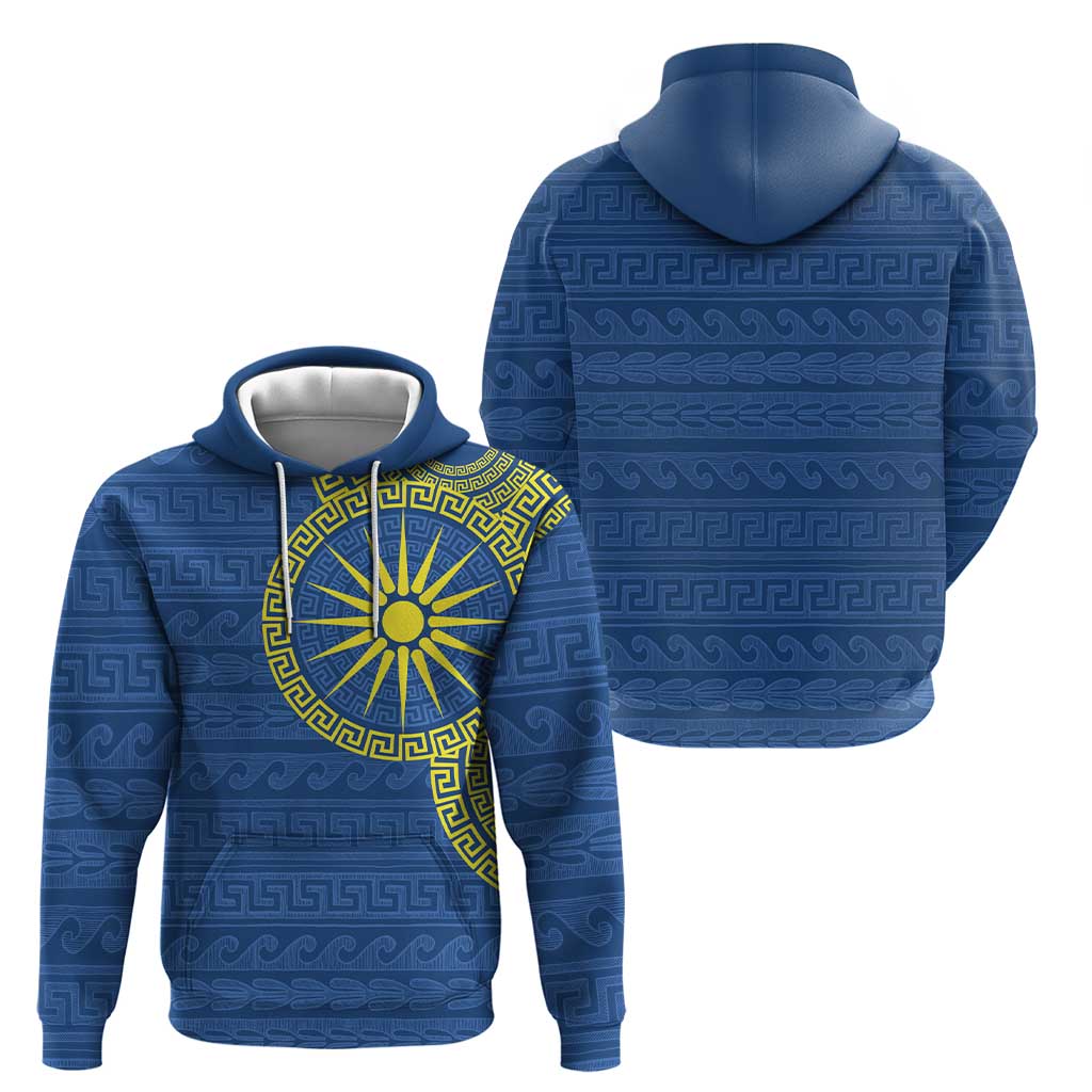 Vergina Sun Macedonia Hoodie Greek Pattern Blue - Wonder Print Shop