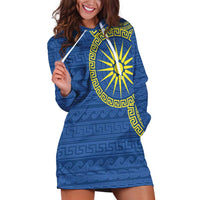 Vergina Sun Macedonia Hoodie Dress Greek Pattern Blue - Wonder Print Shop