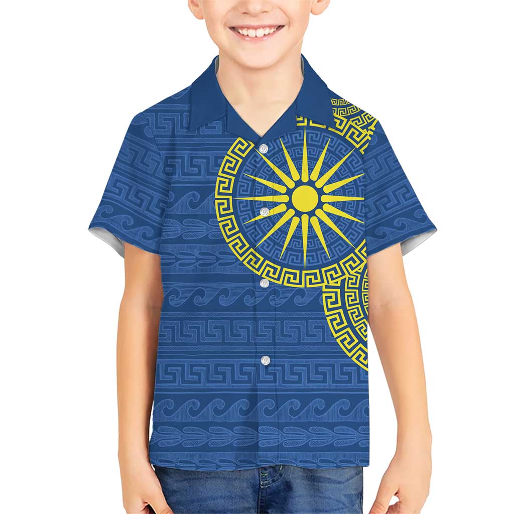 Vergina Sun Macedonia Kid Hawaiian Shirt Greek Pattern Blue - Wonder Print Shop
