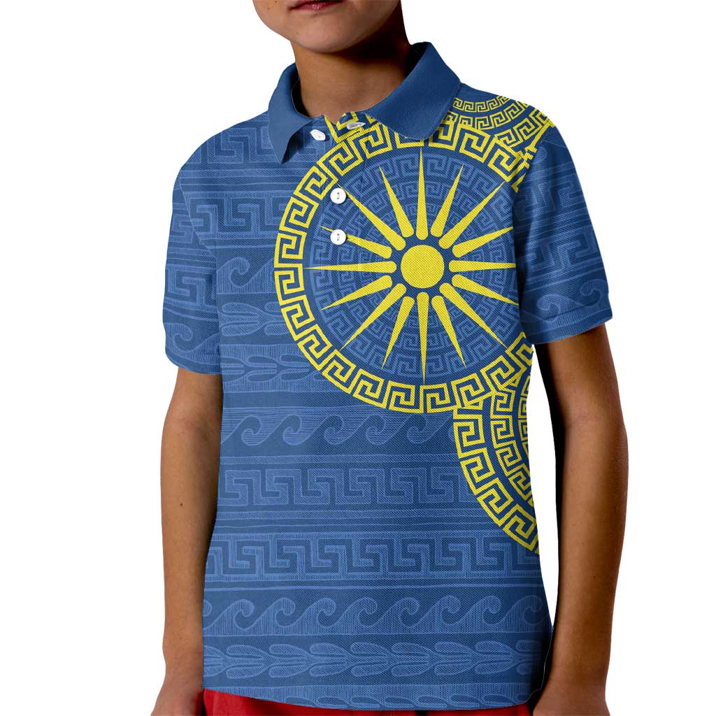 Vergina Sun Macedonia Kid Polo Shirt Greek Pattern Blue - Wonder Print Shop