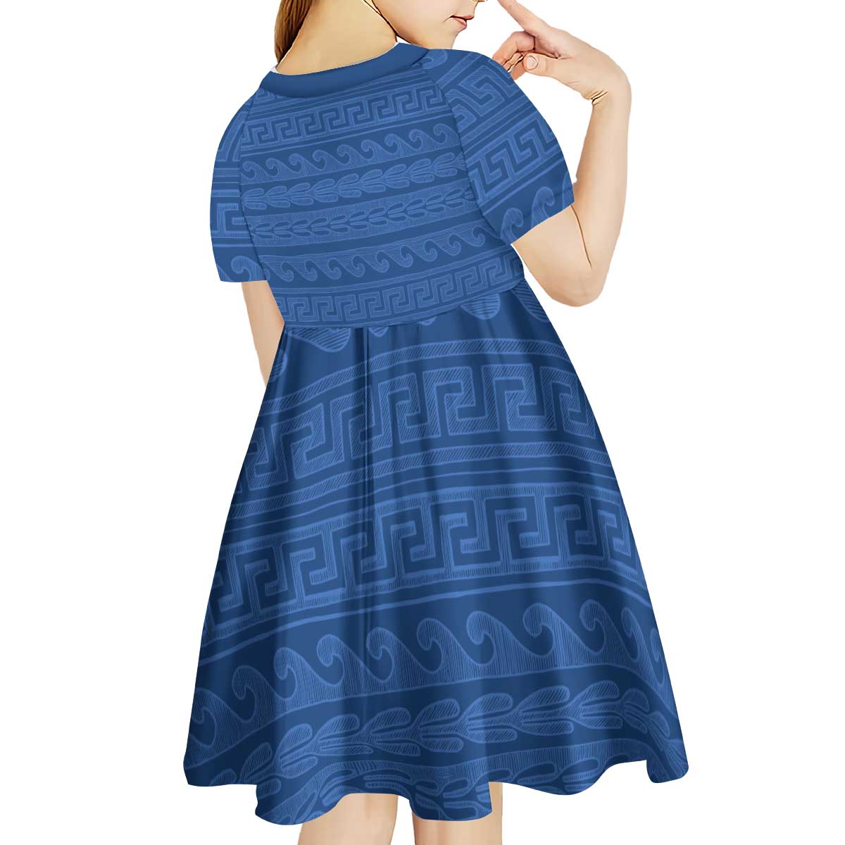 Vergina Sun Macedonia Kid Short Sleeve Dress Greek Pattern Blue - Wonder Print Shop