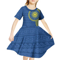 Vergina Sun Macedonia Kid Short Sleeve Dress Greek Pattern Blue - Wonder Print Shop