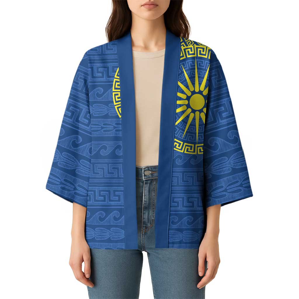 Vergina Sun Macedonia Kimono Greek Pattern Blue - Wonder Print Shop