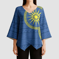 Vergina Sun Macedonia Kimono Sleeve Blouse Greek Pattern Blue - Wonder Print Shop