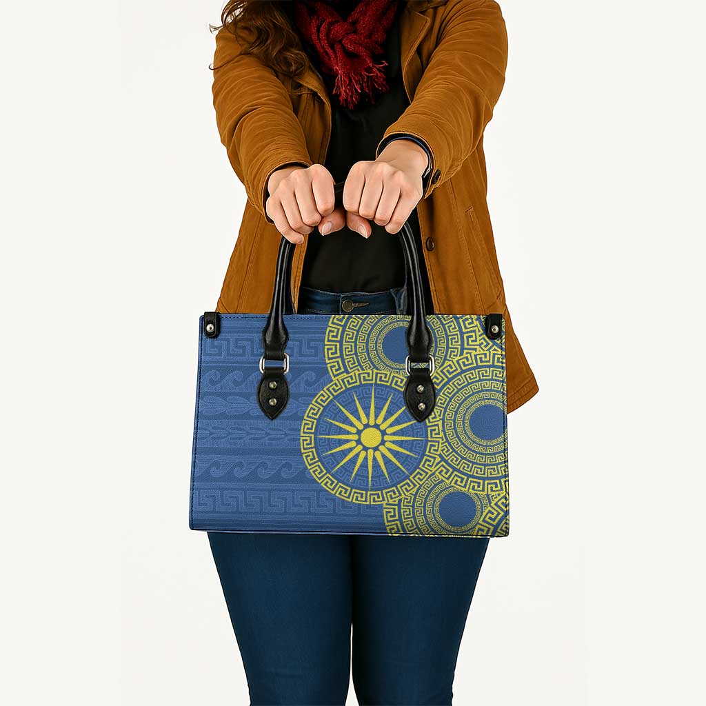 Vergina Sun Macedonia Leather Bag Greek Pattern Blue - Wonder Print Shop