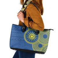 Vergina Sun Macedonia Leather Tote Bag Greek Pattern Blue - Wonder Print Shop