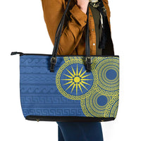 Vergina Sun Macedonia Leather Tote Bag Greek Pattern Blue - Wonder Print Shop