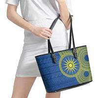 Vergina Sun Macedonia Leather Tote Bag Greek Pattern Blue - Wonder Print Shop