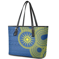 Vergina Sun Macedonia Leather Tote Bag Greek Pattern Blue - Wonder Print Shop