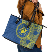 Vergina Sun Macedonia Leather Tote Bag Greek Pattern Blue - Wonder Print Shop