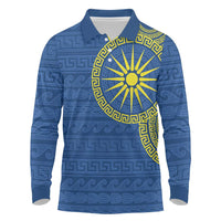Vergina Sun Macedonia Long Sleeve Polo Shirt Greek Pattern Blue - Wonder Print Shop