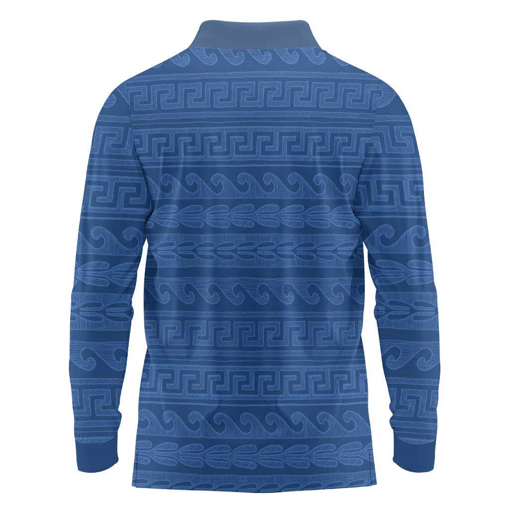 Vergina Sun Macedonia Long Sleeve Polo Shirt Greek Pattern Blue - Wonder Print Shop