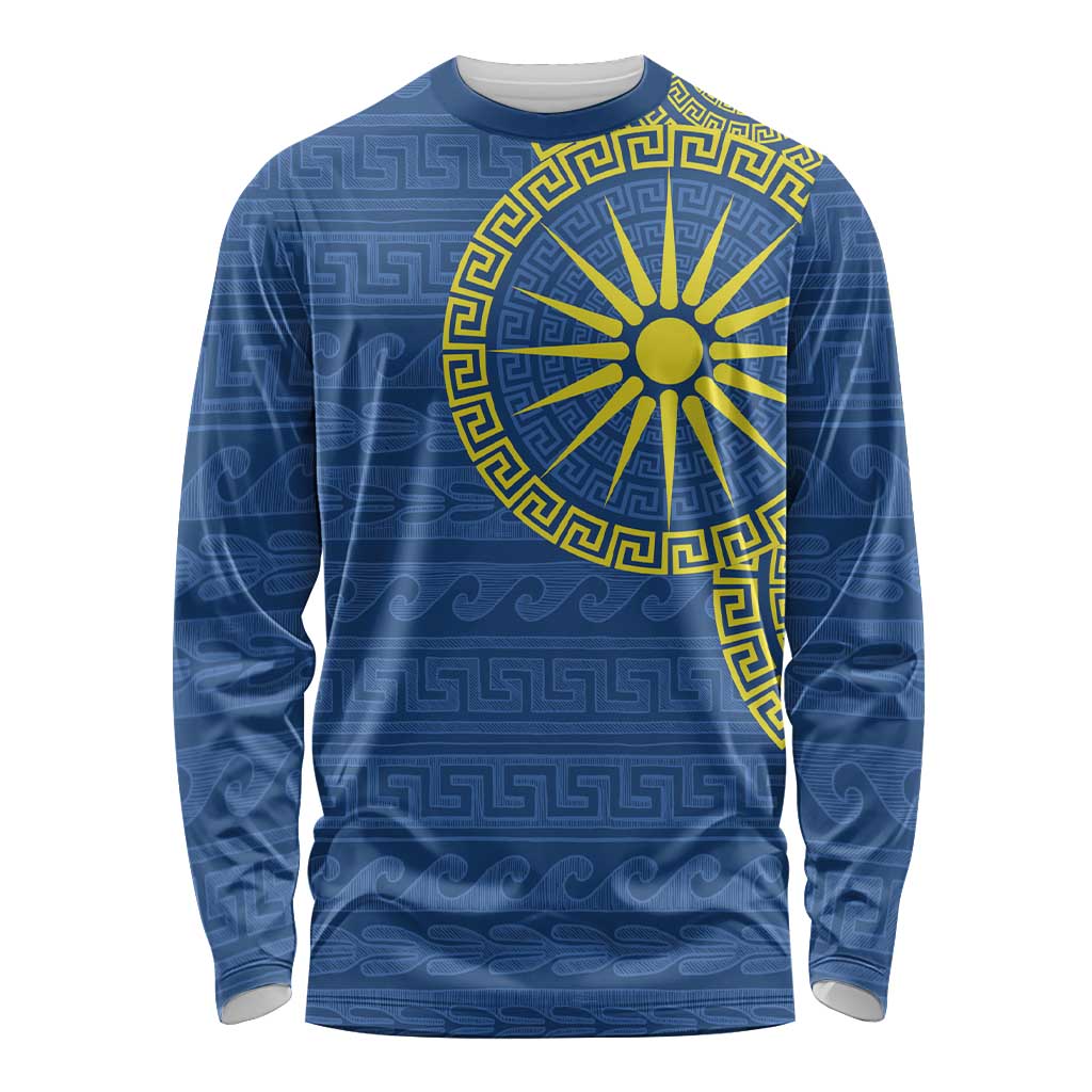 Vergina Sun Macedonia Long Sleeve Shirt Greek Pattern Blue - Wonder Print Shop