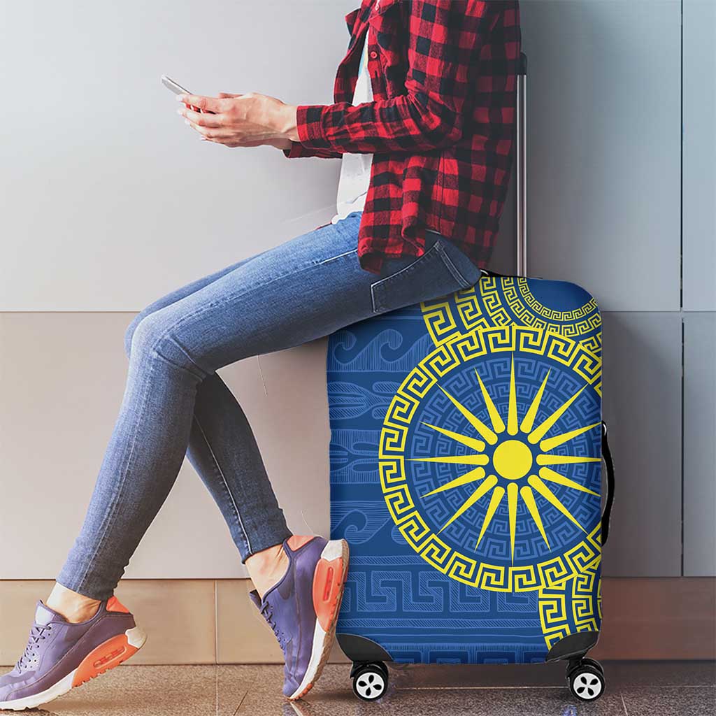 Vergina Sun Macedonia Luggage Cover Greek Pattern Blue - Wonder Print Shop