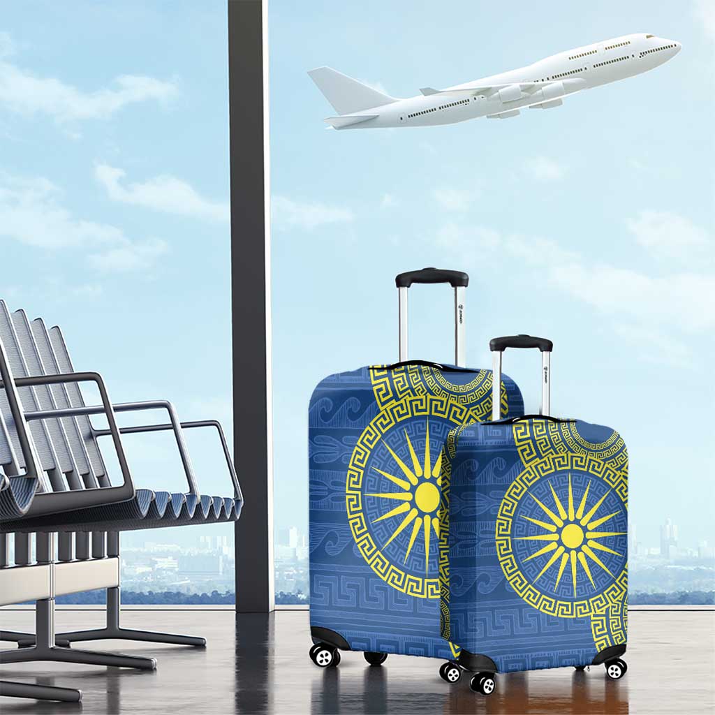 Vergina Sun Macedonia Luggage Cover Greek Pattern Blue - Wonder Print Shop