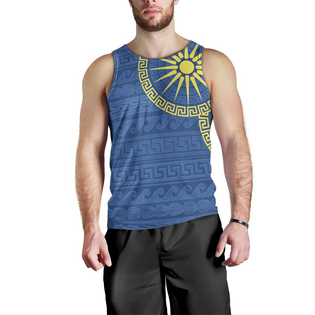 Vergina Sun Macedonia Men Tank Top Greek Pattern Blue - Wonder Print Shop