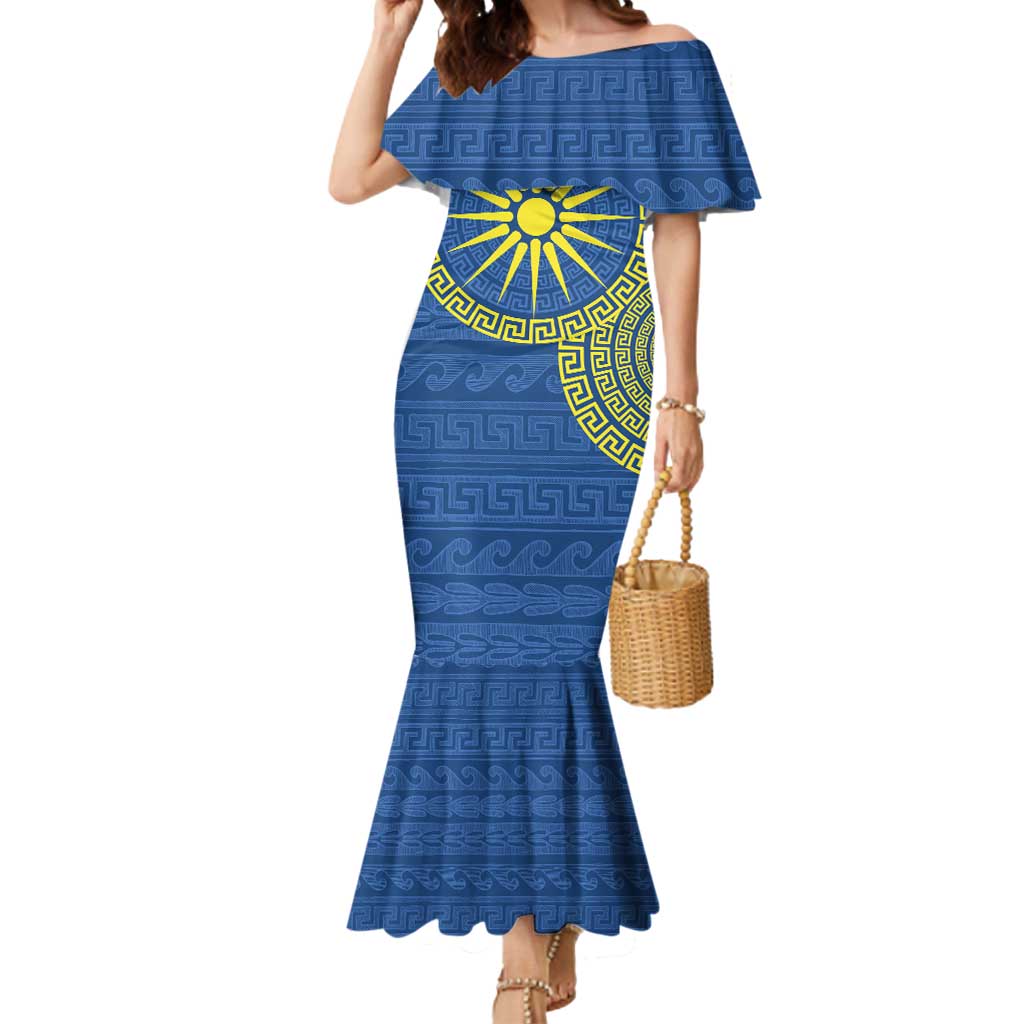 Vergina Sun Macedonia Mermaid Dress Greek Pattern Blue - Wonder Print Shop