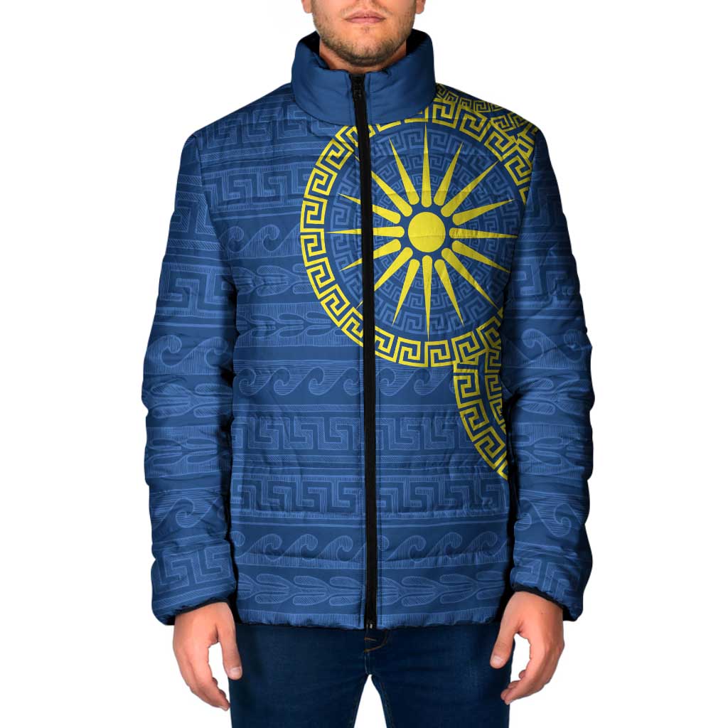 Vergina Sun Macedonia Padded Jacket Greek Pattern Blue - Wonder Print Shop