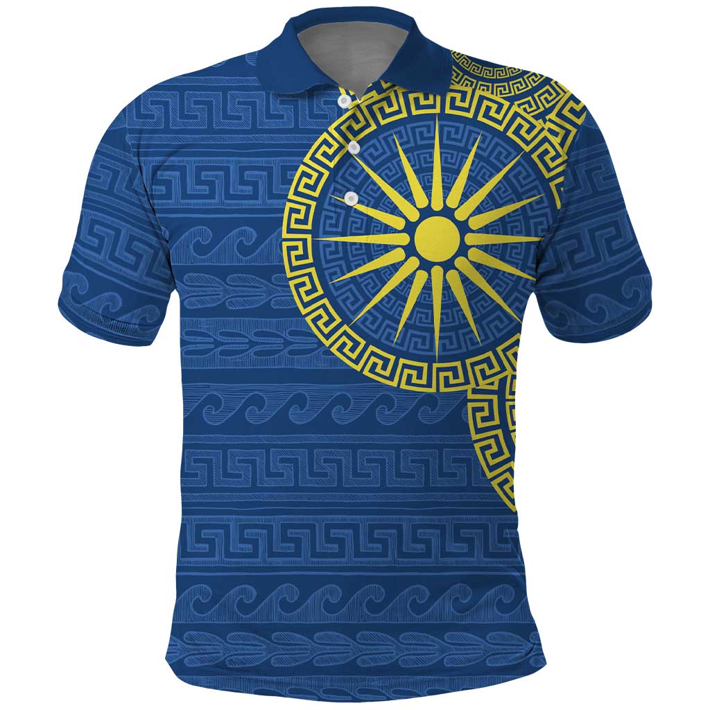 Vergina Sun Macedonia Polo Shirt Greek Pattern Blue - Wonder Print Shop