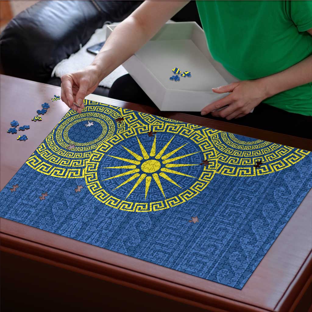 Vergina Sun Macedonia Puzzle Greek Pattern Blue - Wonder Print Shop