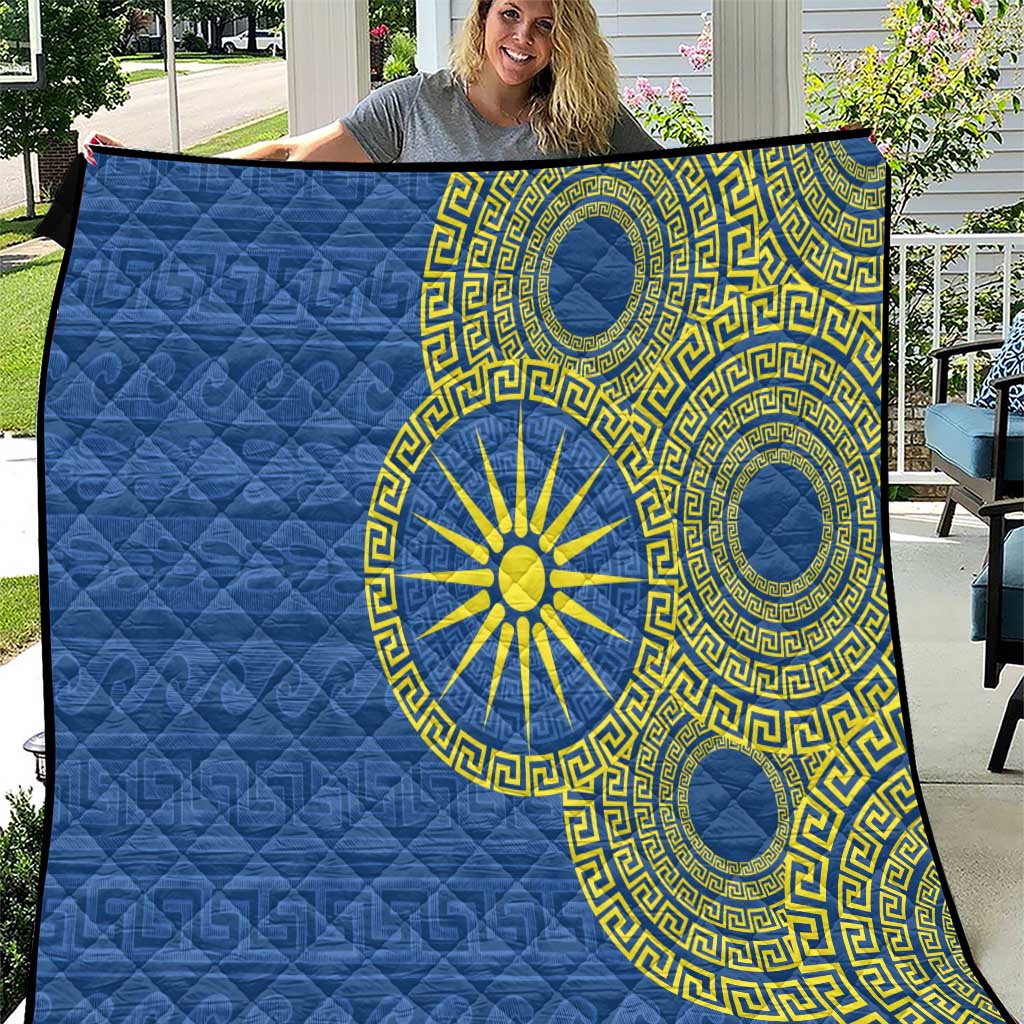 Vergina Sun Macedonia Quilt Greek Pattern Blue - Wonder Print Shop